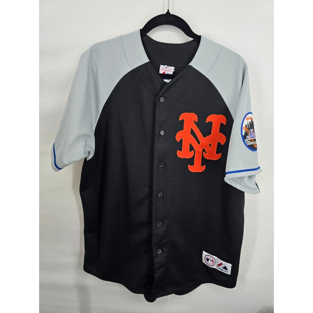 Majestic New York Mets MLB Baseball Jersey Black Grey Mens‎ XL Logo Patch